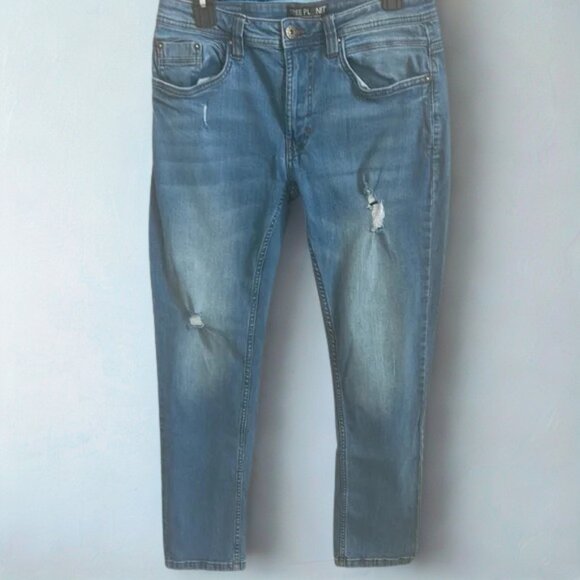 Free Planet Denim - Free Planet Distressed Stretch Jeans — 31x30 Medium Wash